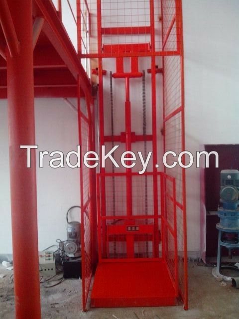 Transport cargo and goods Hydraulic chain guide rail lift platform