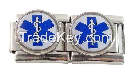 9mm stainless steel 18 links medical ID alert Italian charm bracelet