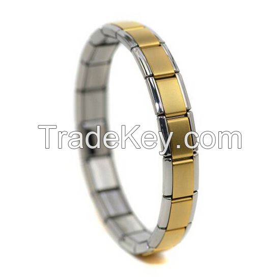 9mm stainless steel 18 links gold palted center Italian charms bracelet