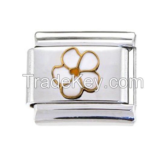 9mm stainless steel 18 links gold palted center Italian charms bracelet