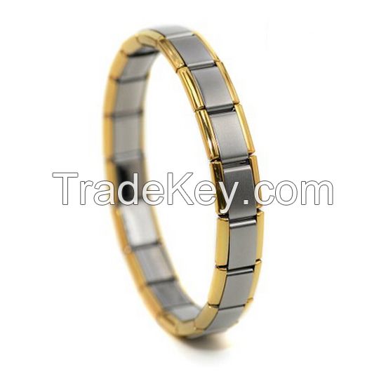 9mm stainless steel 18 links gold palted center shiny satin finish Italian charm links bracelet