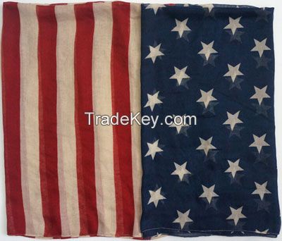 fivepointed star and stripes American Flag print 100%polyester scarf 