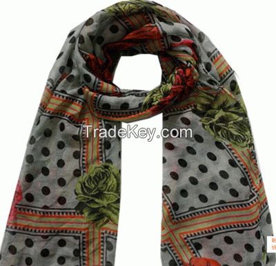 fashion dots with big flower print 100% polyester scarf 