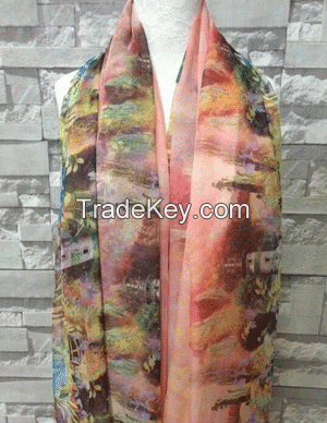 digital inkjet fashion print 100% silklide scarf 