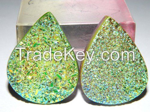 titanium coated druzy flat back caboochons round 