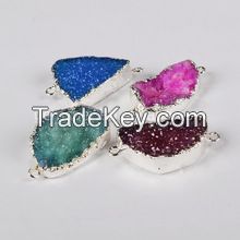 Brazil titanium druzy quartz stone connectors natural gem stone for jewelry accessories