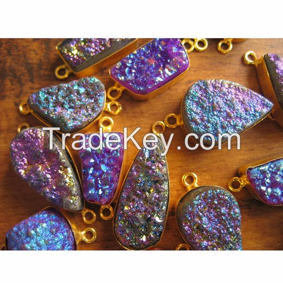 Brazil titanium druzy quartz stone connectors natural gem stone for jewelry accessories