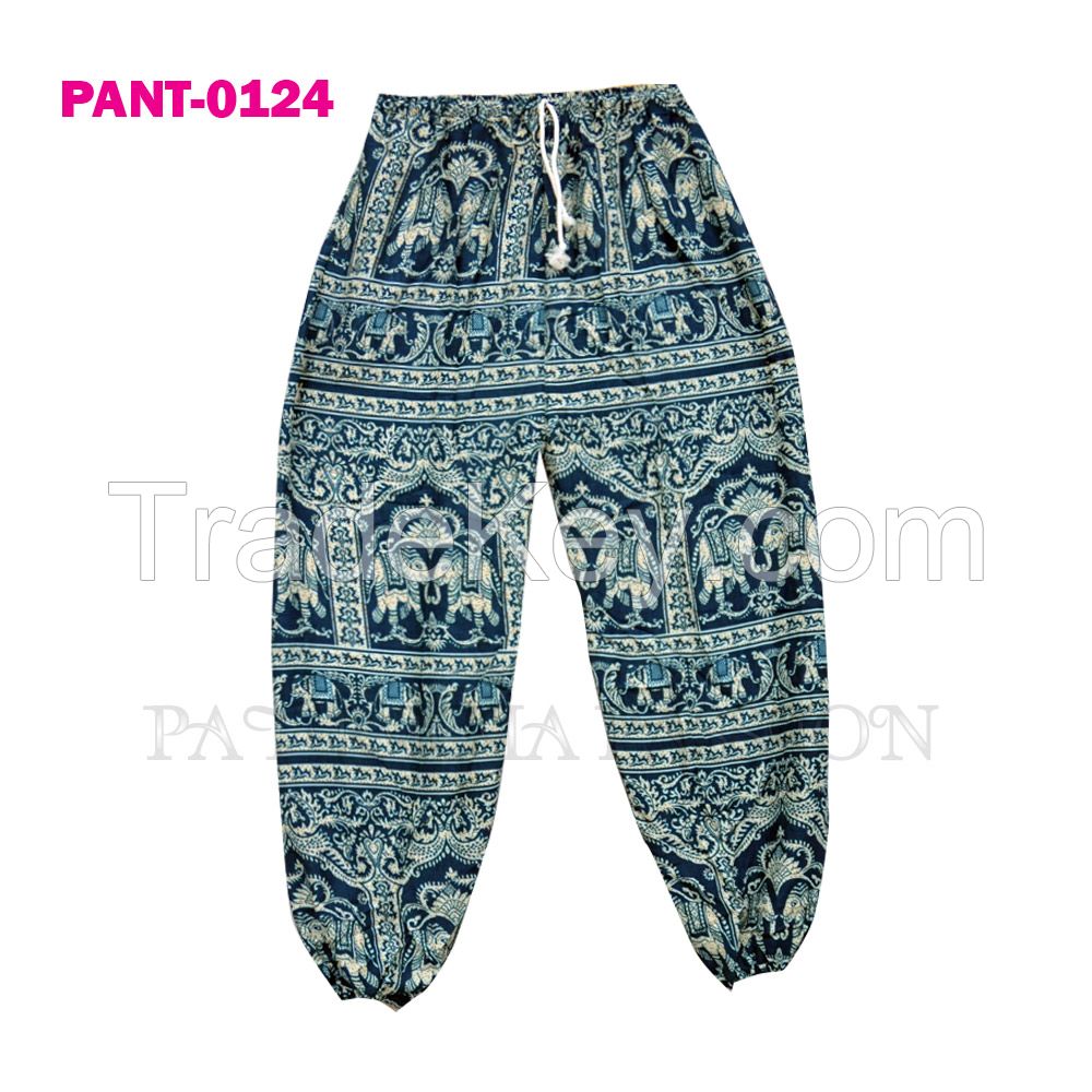 Harem Comfort Pants for Women/Men/Unisex , Great for Yoga/Sport/Outdoor, Long/Short Pants, Handmade in Thailand, Boho/Gypsy/Harem/Hippie Pants, Oriental Elephant Print