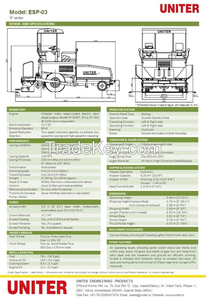 Sensor Paver Finisher Machine 4.5m