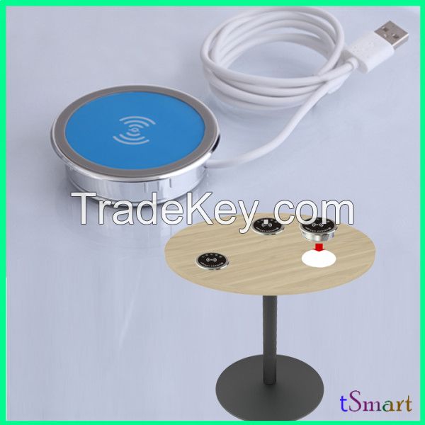 Qi waterproof furniture embedded wireless charger for coffe shop, hotel, office