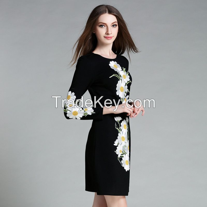 long sleeve french fashion clothing women clothes ladies embroidered dress