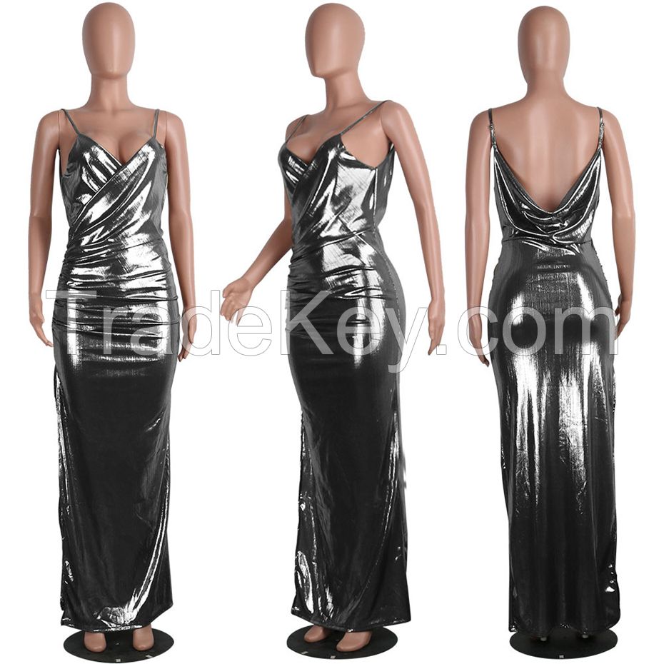 Women bandage Dress Celebrity summer style Dress Club Party Bodycon Gold Maxi Dress