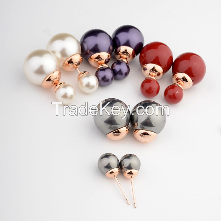 Christmas Ornament Fashion Jewelry Artificial Gold Plated Pearl Stud Earring, Cheap Double Side MixColor Imitation