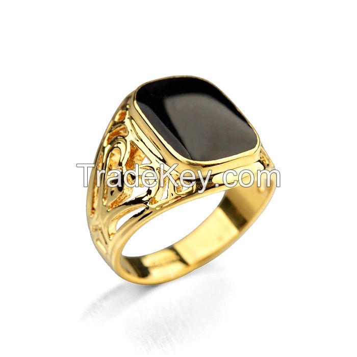 2015 dubai yellow gold black oil charm men's ring