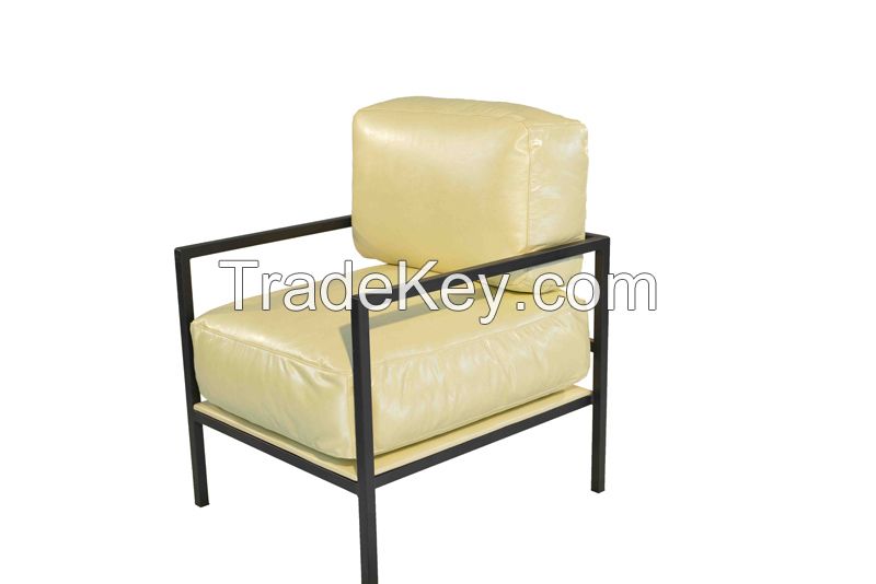 wrought iron leather sofa with feather infilling DP005