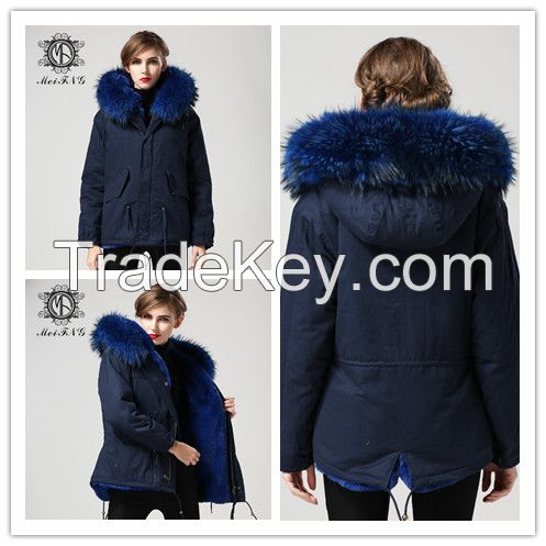 Italy Name Brand Women and Men Red Fur Collar Green Coat Popular in 2015 in all over the World