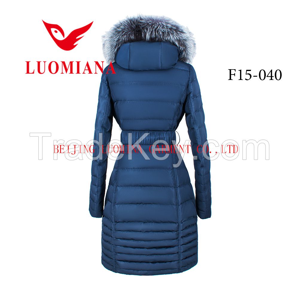 long women winter jacket with real silver fox fur collar 2015 wholesale