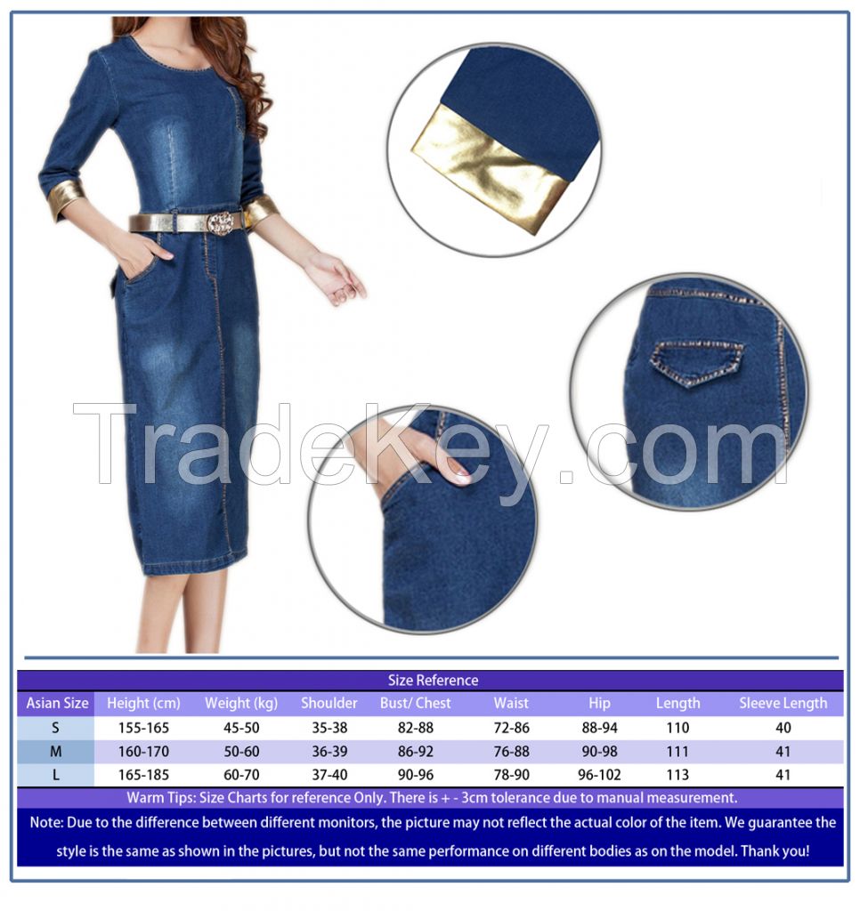 Denim Pencil Dress W/golden Cuff 2015 Summer