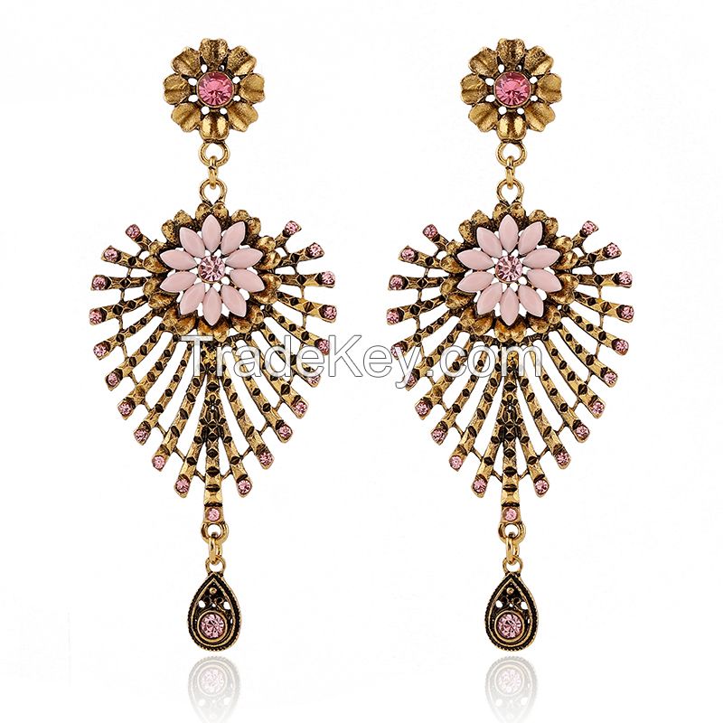 2015 new retro  rhinestone alloy drop earrings flower