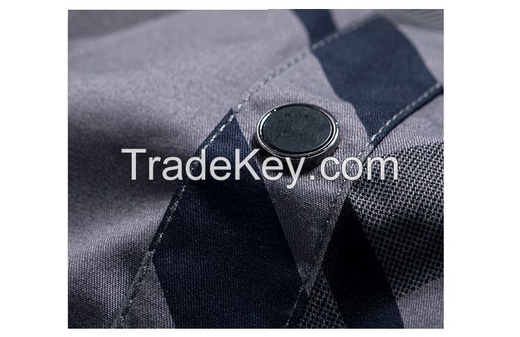 Men's summer 100% cotton check shirt with stripe