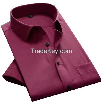 Wholesale short sleeve men's solid color dress shirt with chest pocket