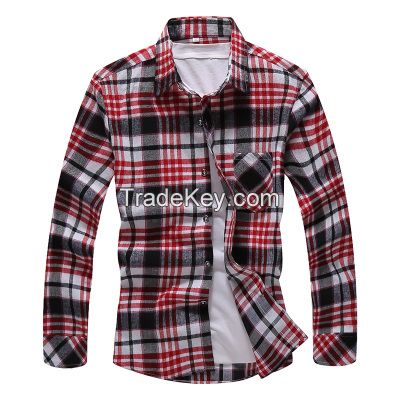 Latest style men's long sleeve casual check shirt with chest pocket