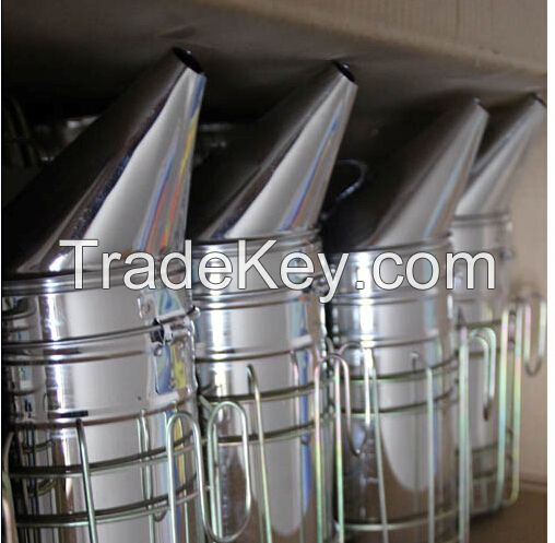 stainless steel bee smoker with leather bellow, apiculture beekeeping tools,