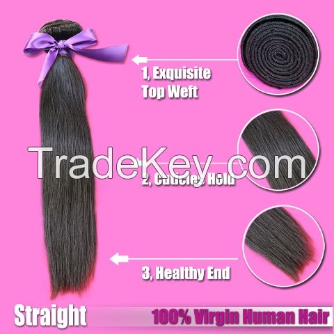 Free Sample Brazilian Virgin Hair Factory Vendors Best Quality Unprocessed Virgin Human Hair Extension Straight Hair Weave Mixed Length