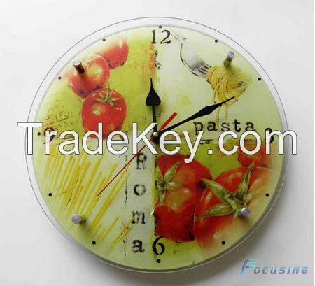 round shape decorative tempered glass wall clock