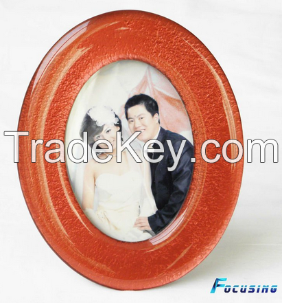 top grade oval shape red color glass photo frame
