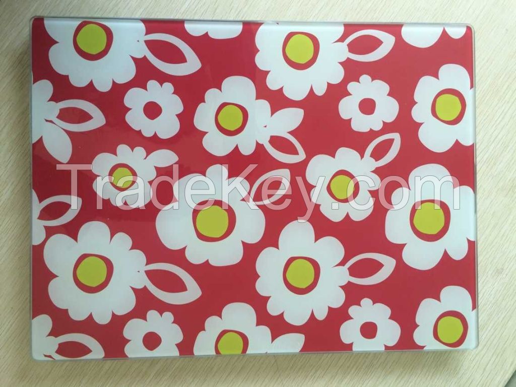 Flower pattern OEM tempered glass cutting board