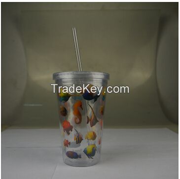 Double wall plastic tumbler, starbucks tumbler with straw