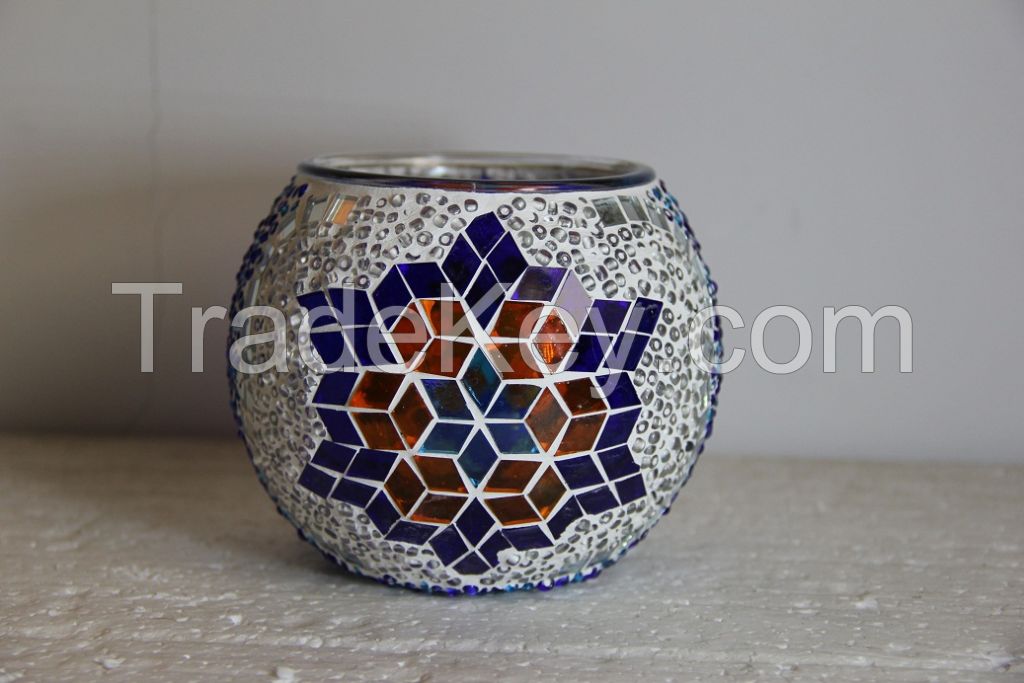 cloloful round ball shape Unique turkish handmade glass mosaic candle