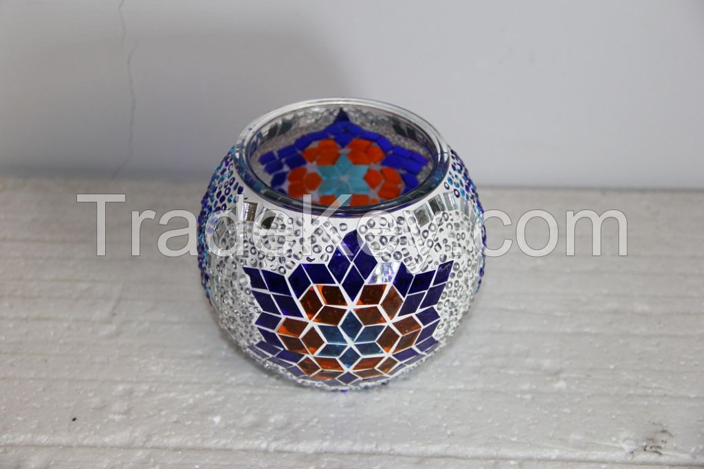 cloloful round ball shape Unique turkish handmade glass mosaic candle