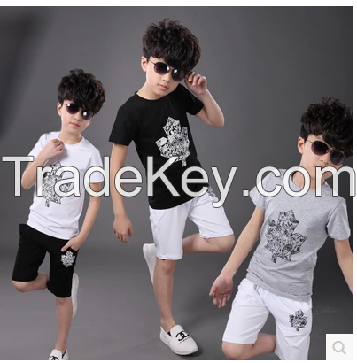 Children's summer wear suit boy 2015 han edition style cotton cuhk v-n