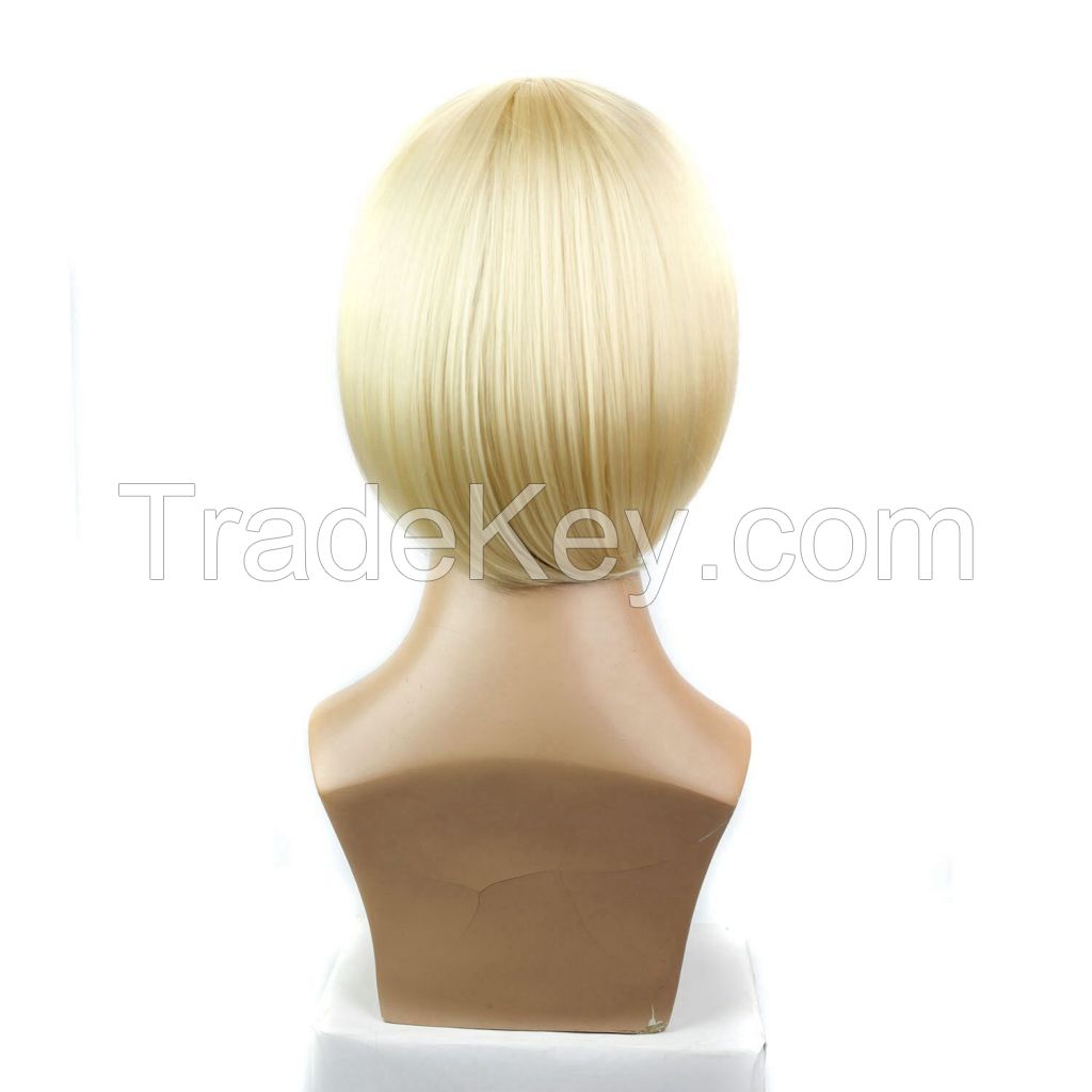  Beautiful Blonde Short Bob  Straight Hair With Slanting Bang