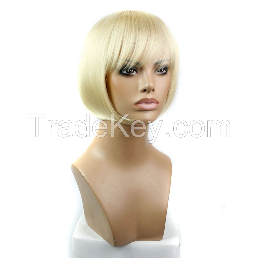  Beautiful Blonde Short Bob  Straight Hair With Slanting Bang