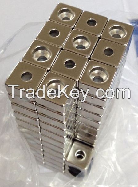 customized Sintered Ndfeb Neodymium Strong Permanent Rare Earth block Magnets with countersunked  hole