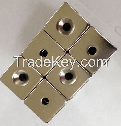 customized Sintered Ndfeb Neodymium Strong Permanent Rare Earth block Magnets with countersunked  hole