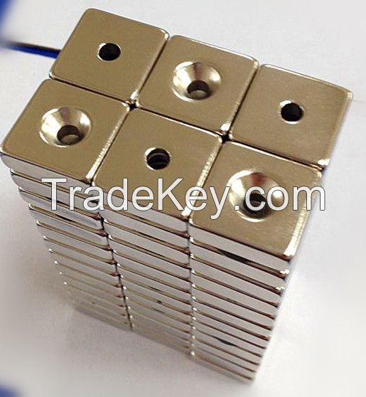 customized Sintered Ndfeb Neodymium Strong Permanent Rare Earth block Magnets with countersunked  hole