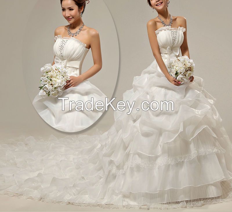 Fall Ruched Natural Backless Strapless Sleeveless Princess Chapel Train Modern Organza Wedding Dresses