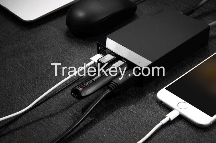 USB 3.0 hub with smart changer and Ethernet port