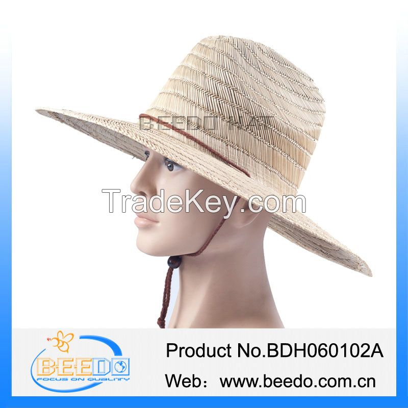 2015 fashion men flat brim wide brim straw cowboy hat with black grosgrain ribbon