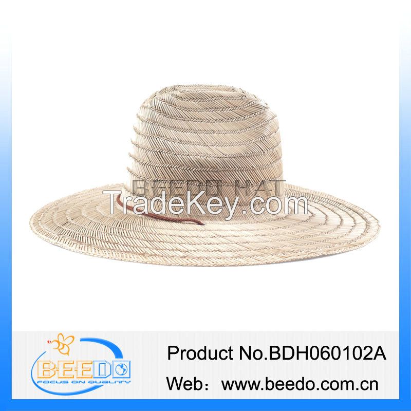 Mat design high quality straw cowboy hat with grosgrain ribbon and wind break for men