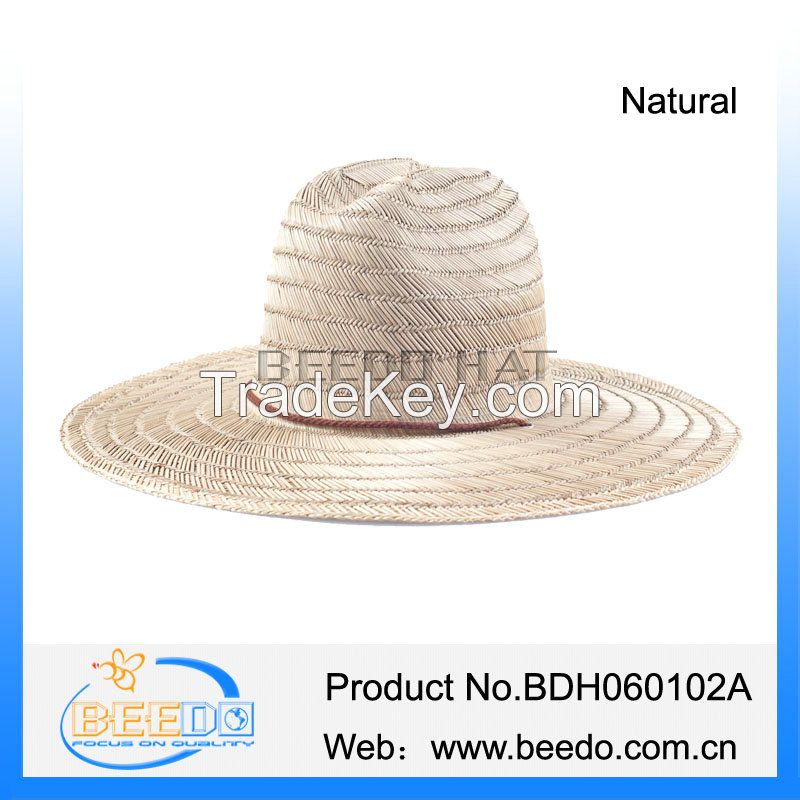 Wide brim flat brim mat straw cowboy hat with wind break