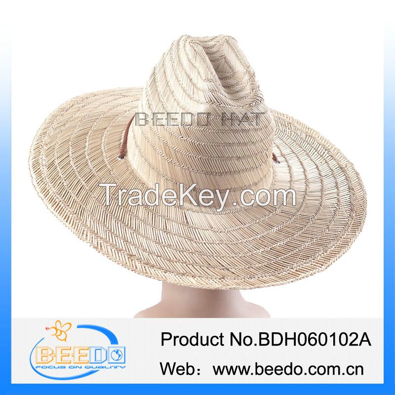 2015 Fashion Men Flat Brim Wide Brim Straw Cowboy Hat With Black