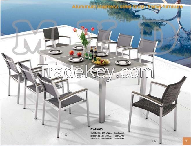 Outdoor Patio Furniture Set Brushed Aluminum Timber Table and Chairs