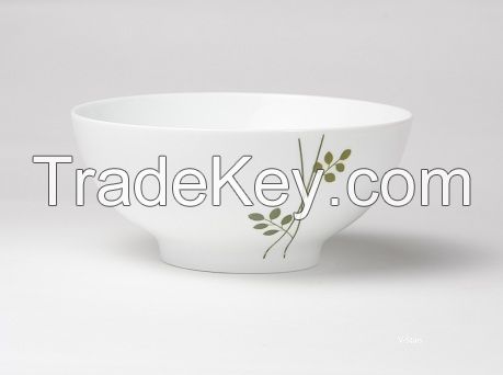 Rice Bowl with Green Leaf Design