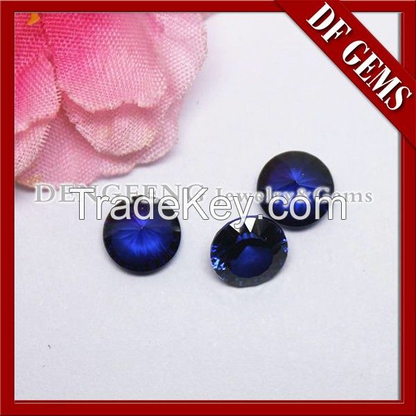 Hot sale high quality round shape synthetic blue corundum, blue sapphire