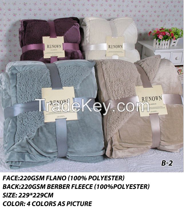 Super Soft  Two Ply  Plush Flannel Fleece Blanket With Sherpa Backing  Size 229*229cm